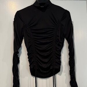 🔵 Fashion Nova Black Ruched Long Sleeve Top Size Medium